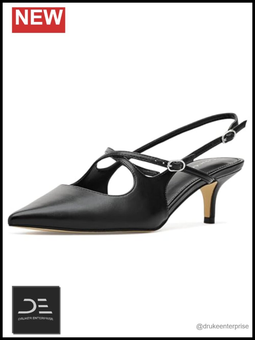 Faux Leather Pointed Toe Kitten Heel Dress Pumps with Ankle Strap